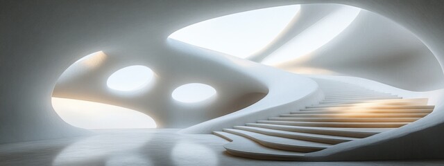 Leinwandbilder - Minimalist Abstract Architecture Background with White Curves and Soft Lighting