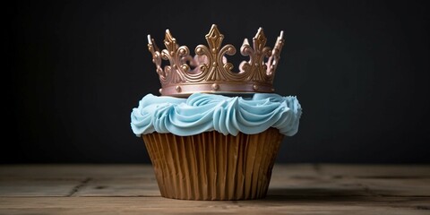 Wall Mural - Unique Cupcake with Blue Frosting and Origami Crown