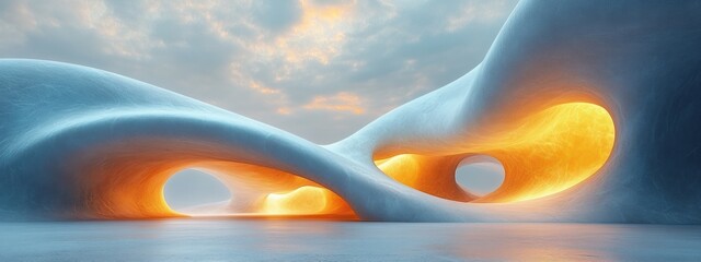 Aufkleber - Minimalist Architectural Design White Curves Soft Lighting
