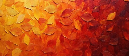 Poster - vibrant red gold yellow and orange autumn leaves textured background with gradient warm tones ideal 