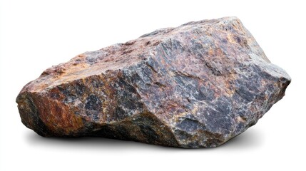 Poster - Large isolated granite stone with textured surface on white background suitable for nature and geology themed projects