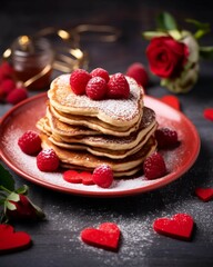 Wall Mural - Stack of Heart-shaped Pancakes for Valentine's Day 