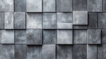 Poster - Gray Vintage Aged Geometric Wall Tiles Background with Abstract Weathered Texture in Square Concrete Design