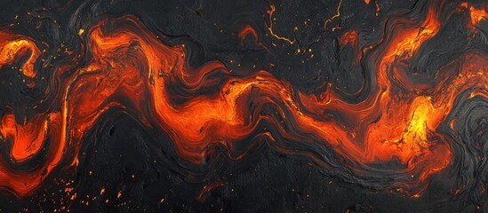 Poster - Dynamic Red Molten Lava Swirls on Dark Textured Background with Ample Empty Space for Copy and Design Elements