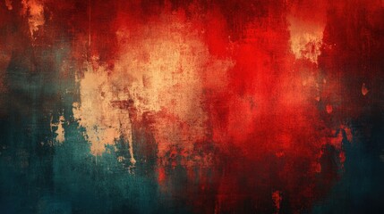 Poster - Abstract wall surface with vibrant colors showcasing grunge textures, mold spots, and peeling paint suitable for artistic and design analysis