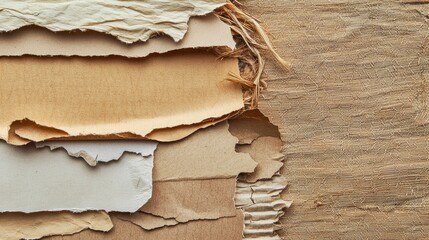 Poster - Recycled paper texture featuring various natural fibers and layered surfaces for creative backgrounds and eco-friendly projects