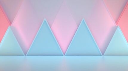 Wall Mural - Modern Geometric Background with Triangular Shapes in Pastel Pink and Blue for Creative Projects