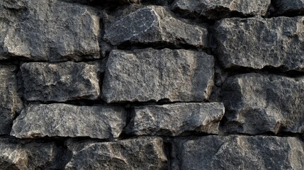 Poster - Textured dark gray limestone wall with rough stone surface showcasing natural patterns and geological features. Ideal for background or design use.