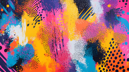 Poster - Abstract Neon Splash: A vibrant and energetic abstract painting bursting with bold colors, geometric patterns, and dynamic brushstrokes.  