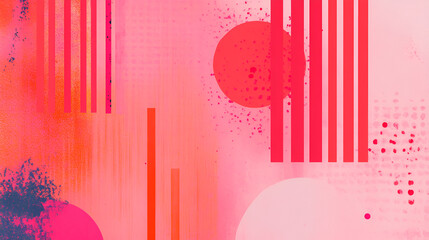 Poster - abstract pink and red: vibrant interplay of pink and red hues, geometric lines, and organic splatter