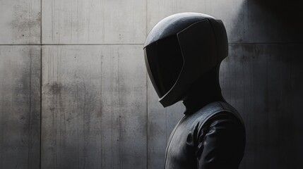 Poster - Abstract figure in modern industrial environment with concrete wall detailing and minimalist design elements for contemporary aesthetics.