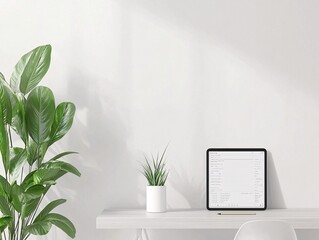 Poster - A modern workspace with a tablet displaying a detailed knowledge-sharing platform, showcasing innovative documentation tools