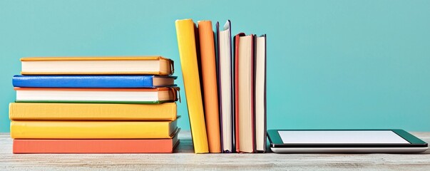 Poster - A tranquil study area with a notepad, books, and a tablet displaying organized digital files, illustrating personal knowledge management