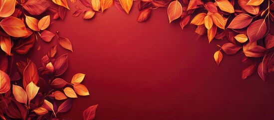Poster - Autumn leaves background texture featuring shades of red, gold, yellow, and orange with ample space for overlay text in a warm tone.