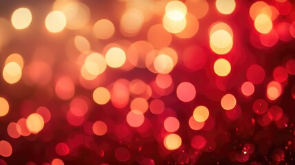 Poster - Vibrant red abstract bokeh background with warm blurred lights creating a dreamy and festive atmosphere for design projects.