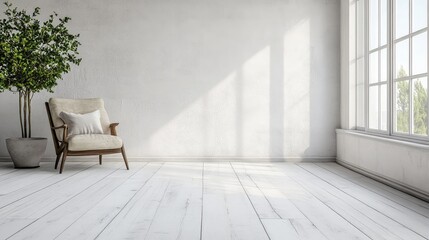 Poster - white pvc vinyl plank flooring in bright interior with natural light, minimalist design, decorative 