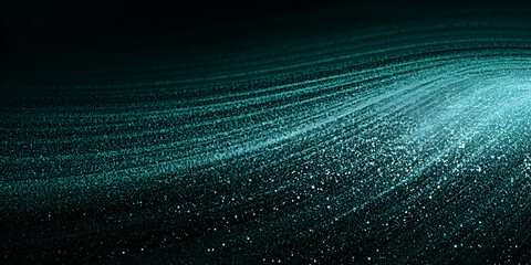 Poster - Teal Abstract Flow: A mesmerizing abstract image featuring a dynamic teal wave of light particles, creating a sense of movement and energy against a dark background. Evokes feelings of fluidity.