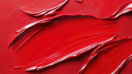 Poster - Vibrant red abstract brush strokes on canvas showcasing textured acrylic oil paint for artistic backgrounds and creative projects