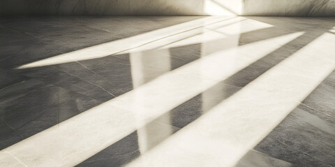 Poster - Sunbeams on Concrete: Abstract minimalist photography capturing the essence of light and shadow play on a concrete floor.