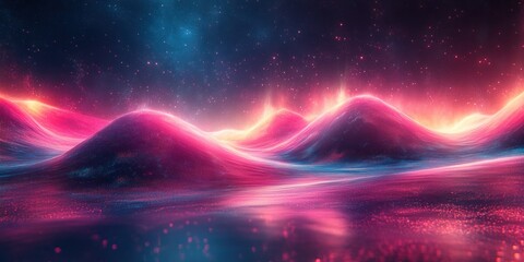 Leinwandbilder - Futuristic Abstract Landscape Vibrant Geometrical Shapes Dynamic Movement Glow