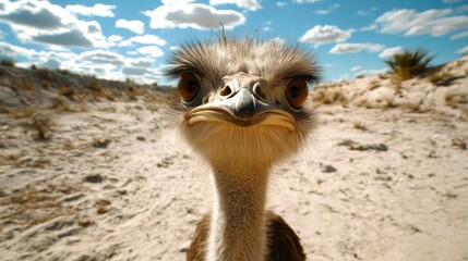 Canvas Print - Ostrich Looking Directly at the Camera in the Desert