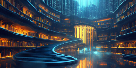 Poster - The City of Light: A futuristic metropolis gleams with an ethereal glow, its towering structures interlaced with luminous bridges and reflecting pools.