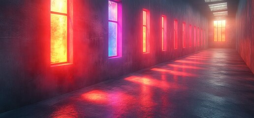 Poster - Cyberpunk Neon Lights Futuristic Concrete Room with Glowing Purple and Blue Illumination