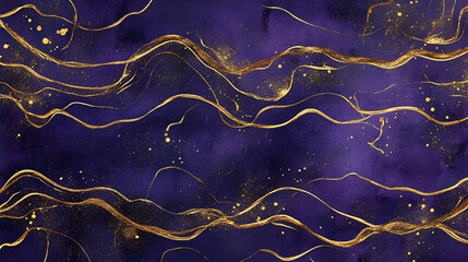 Wall Mural - Cosmic Elegance: A celestial dreamscape unfolds with shimmering gold lines tracing ethereal patterns against a rich, midnight blue backdrop.