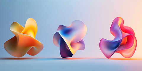 Sticker - Abstract Fluid Forms: Three vibrant, iridescent abstract shapes float against a soft gradient background, showcasing a blend of organic and geometric forms.