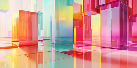 Aufkleber - abstract glass labyrinth: a mesmerizing abstract composition of vibrant, transparent glass cubes arr