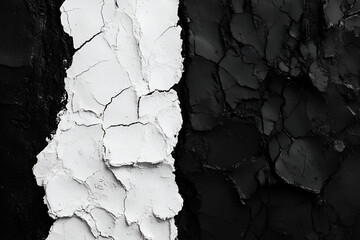 Poster - abstract black and white texture: a dramatic close-up shot reveals a stark contrast between a cracke