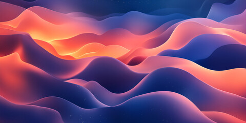 Poster - Abstract Colorful Landscape: A mesmerizing digital artwork depicting a surreal landscape of rolling hills bathed in vibrant hues of deep blue and fiery orange.