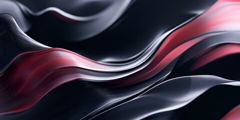 Poster - Abstract Flow:  A captivating abstract art piece featuring fluid, dynamic, and iridescent ribbons of black and red, creating a mesmerizing interplay of light and shadow. The smooth.
