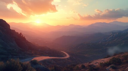 Canvas Print - Mountain Sunset with Winding Road