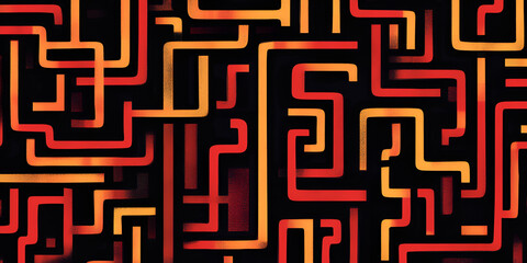 Poster - Abstract Intertwined Lines:  A captivating abstract design with vibrant red and yellow lines intertwining on a dark background, creating a sense of complexity and movement.  