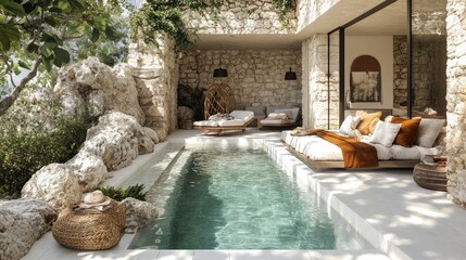 Cliffside villa poolside relaxation, Mediterranean view