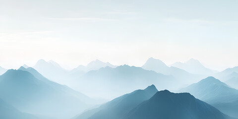 Poster - Misty Mountain Range: Serene landscape photography showcasing a breathtaking view of a majestic mountain range shrouded in a mystical mist, evoking a sense of tranquility and wonder.