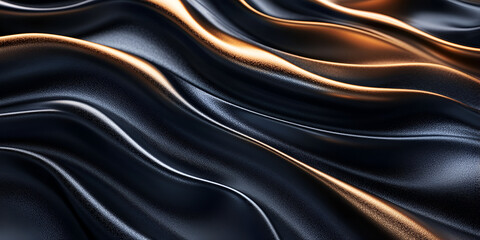 Poster - liquid metal abstract: swirling waves of dark metallic fabric create a luxurious and abstract image.