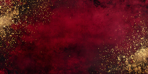 Poster - Burgundy and Gold Splatter: A dramatic textured background in deep burgundy with scattered gold glitter, perfect for adding a touch of luxury and festive flair to your designs. 
