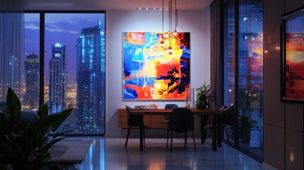 Poster - Abstract painting with vibrant lights with modern lighting and refined details, capturing the ambiance perfectly
