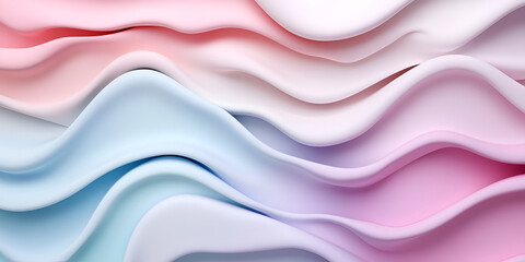 Poster - Pastel Wave Abstract: A mesmerizing abstract image featuring soft, pastel-colored waves in shades of pink, blue, and white, creating a calming and dreamy visual effect.  The fluid.