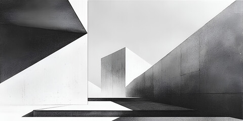 Aufkleber - monochrome architectural geometry: abstract black and white photograph showcasing the interplay of l