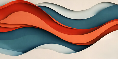 Poster - abstract wave papercut: layered papercut design in teal and burnt orange creates a flowing wave patt