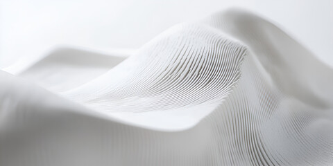 Poster - Abstract Fabric Texture: A close-up, abstract photograph of a white fabric, creating undulating, rippling patterns with delicate folds and pleats. The image evokes a sense of fluidity and movement.