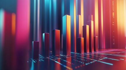 Poster - A D bar chart with metallic, gradient bars rising from a financial graph, showing growth and progress, with a modern digital interface in the background