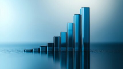 Aufkleber - A D stacked bar chart with metallic bars in ascending order, placed on a reflective surface, highlighting financial progress in a clean, minimalist design