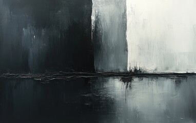 Poster - Abstract Expressionism Black and White Textured Paint Background with Dynamic Brush Strokes in Monochromatic Silver and Grey