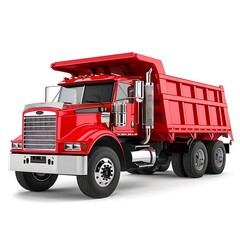 Wall Mural - New red dump truck on white background