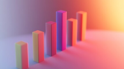 Fototapete - A minimalist bar chart with smooth, matte-finished bars arranged in descending order, with soft shadows and a clean, white background for a professional look
