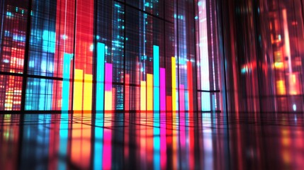 Poster - a professional bar chart with bold, colorful bars rising in front of a clean, minimalist grid backgr